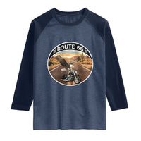 Route Highway 66 Motorcycle Eagle Raglan Shirt Americana Adventure