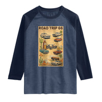 Vintage Route Highway 66 Road Trip Poster Raglan Shirt Open Road Adventure
