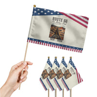 Route Highway 66 Mother Road Patriotic Handheld Flag Vintage Distressed Road Trip Adventure