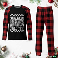 Funny Raccoon Girls Trip Travel Plaid Pajama Set Feral And Free