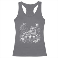 Funny Beach Vacation Trash Panda Racerback Tank Top Summer Raccoon Graphic