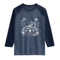 Funny Beach Vacation Trash Panda Raglan Shirt Summer Raccoon Graphic