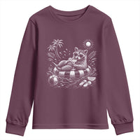 Funny Beach Vacation Trash Panda Youth Sweatshirt Summer Raccoon Graphic