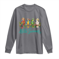 Hello Summer Parrots Long Sleeve Shirt Tropical Beach Vacation Graphic