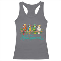 Hello Summer Parrots Racerback Tank Top Tropical Beach Vacation Graphic
