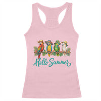 Hello Summer Parrots Racerback Tank Top Tropical Beach Vacation Graphic