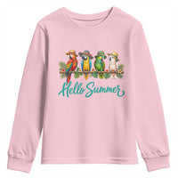Hello Summer Parrots Youth Sweatshirt Tropical Beach Vacation Graphic