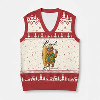 Bruh Its Summer V-Neck Knit Sweater Vest Funny Capybara Surfer Beach Vacation Gift