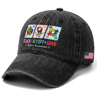 Autism Acceptance Support Washed Cotton Baseball Cap Teach Accept Love