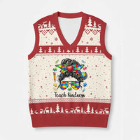 Sped Educator Autism Support V-Neck Knit Sweater Vest Teach Kindness Messy Bun