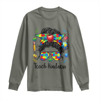 Sped Educator Autism Support Long Sleeve Shirt Teach Kindness Messy Bun