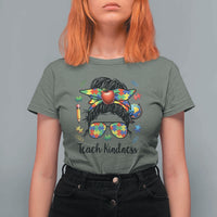 Sped Educator Autism Support T Shirt For Women Teach Kindness Messy Bun