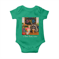 Funny SPED Raccoon Teacher Baby Onesie I Live Here Now