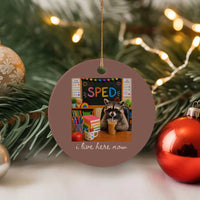 Funny SPED Raccoon Teacher Ceramic Ornament I Live Here Now