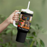 Funny SPED Raccoon Teacher Tumbler With Handle I Live Here Now