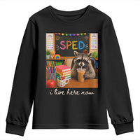 Funny SPED Raccoon Teacher Youth Sweatshirt I Live Here Now