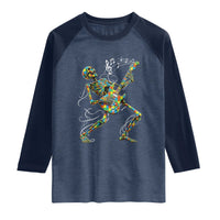 Autism Acceptance Rock Guitar Skeleton Raglan Shirt Music Lover