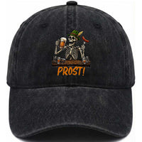 Funny Skeleton Oktoberfest Washed Cotton Baseball Cap Prost Beer Lover Bavarian Gift