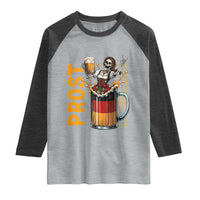 Funny Skeleton Oktoberfest Raglan Shirt Spooky Prost German Beer Drinker Graphic