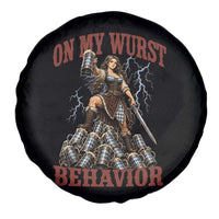 Bavarian Warrior Woman Drinking Beer Oktoberfest Graphic Spare Tire Cover On My Wurst Behavior