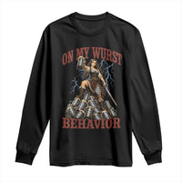 Bavarian Warrior Woman Drinking Beer Oktoberfest Graphic Long Sleeve Shirt On My Wurst Behavior