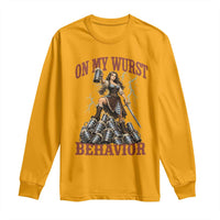 Bavarian Warrior Woman Drinking Beer Oktoberfest Graphic Long Sleeve Shirt On My Wurst Behavior