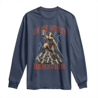 Bavarian Warrior Woman Drinking Beer Oktoberfest Graphic Long Sleeve Shirt On My Wurst Behavior