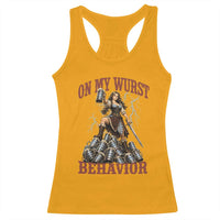 Bavarian Warrior Woman Drinking Beer Oktoberfest Graphic Racerback Tank Top On My Wurst Behavior