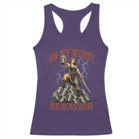 Bavarian Warrior Woman Drinking Beer Oktoberfest Graphic Racerback Tank Top On My Wurst Behavior