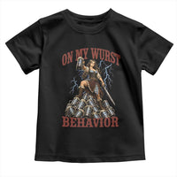 Bavarian Warrior Woman Drinking Beer Oktoberfest Graphic Toddler T Shirt On My Wurst Behavior