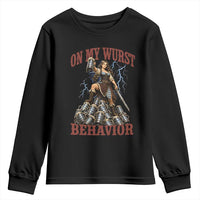 Bavarian Warrior Woman Drinking Beer Oktoberfest Graphic Youth Sweatshirt On My Wurst Behavior