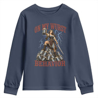 Bavarian Warrior Woman Drinking Beer Oktoberfest Graphic Youth Sweatshirt On My Wurst Behavior
