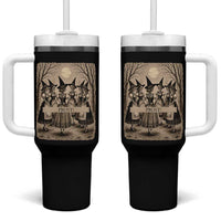 Skeleton Witches Coven Oktoberfest Tumbler With Handle German Dirndl Spooky Beer Festival Gift