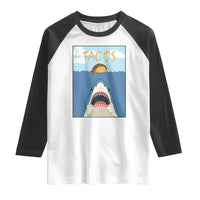 Funny Tacos Lover Raglan Shirt Shark Attack Humor Gift - Wonder Print Shop