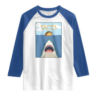 Funny Tacos Lover Raglan Shirt Shark Attack Humor Gift - Wonder Print Shop