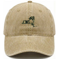 New York Bear Hunter Washed Cotton Baseball Cap Camo Map Hunting Season Gift