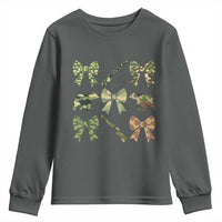 Women Bear Hunting Season Youth Sweatshirt Camo Bow Coquette Gift - Wonder Print Shop