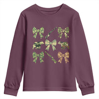Women Bear Hunting Season Youth Sweatshirt Camo Bow Coquette Gift - Wonder Print Shop