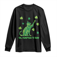 Funny St Catricks Day Long Sleeve Shirt Lucky Shamrock Cat Saint Pattys