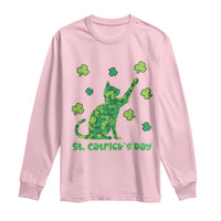 Funny St Catricks Day Long Sleeve Shirt Lucky Shamrock Cat Saint Pattys