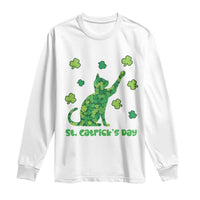 Funny St Catricks Day Long Sleeve Shirt Lucky Shamrock Cat Saint Pattys