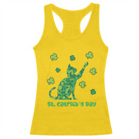 Funny St Catricks Day Racerback Tank Top Lucky Shamrock Cat Saint Pattys