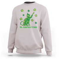 Funny St Catricks Day Sweatshirt Lucky Shamrock Cat Saint Pattys
