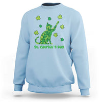 Funny St Catricks Day Sweatshirt Lucky Shamrock Cat Saint Pattys