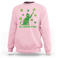 Funny St Catricks Day Sweatshirt Lucky Shamrock Cat Saint Pattys