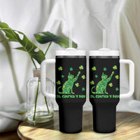 Funny St Catricks Day Tumbler With Handle Lucky Shamrock Cat Saint Pattys