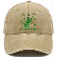 Funny St Catricks Day Washed Cotton Baseball Cap Lucky Shamrock Cat Saint Pattys