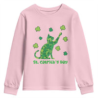 Funny St Catricks Day Youth Sweatshirt Lucky Shamrock Cat Saint Pattys