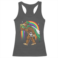 Funny Bigfoot Drinking Beer Racerback Tank Top St Patricks Day Soccer Lover