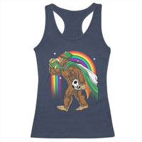 Funny Bigfoot Drinking Beer Racerback Tank Top St Patricks Day Soccer Lover